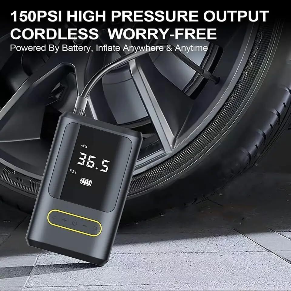 Oz Bargains™ PowerAir Pro – 150 PSI Portable Tyre Inflator | Cordless Air Compressor for Car, Bike & Motorcycle